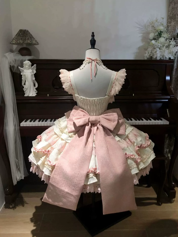 Light Blue and Pink Ruffled Sweet Lolita Dress with Floral Bow Accent - view 8