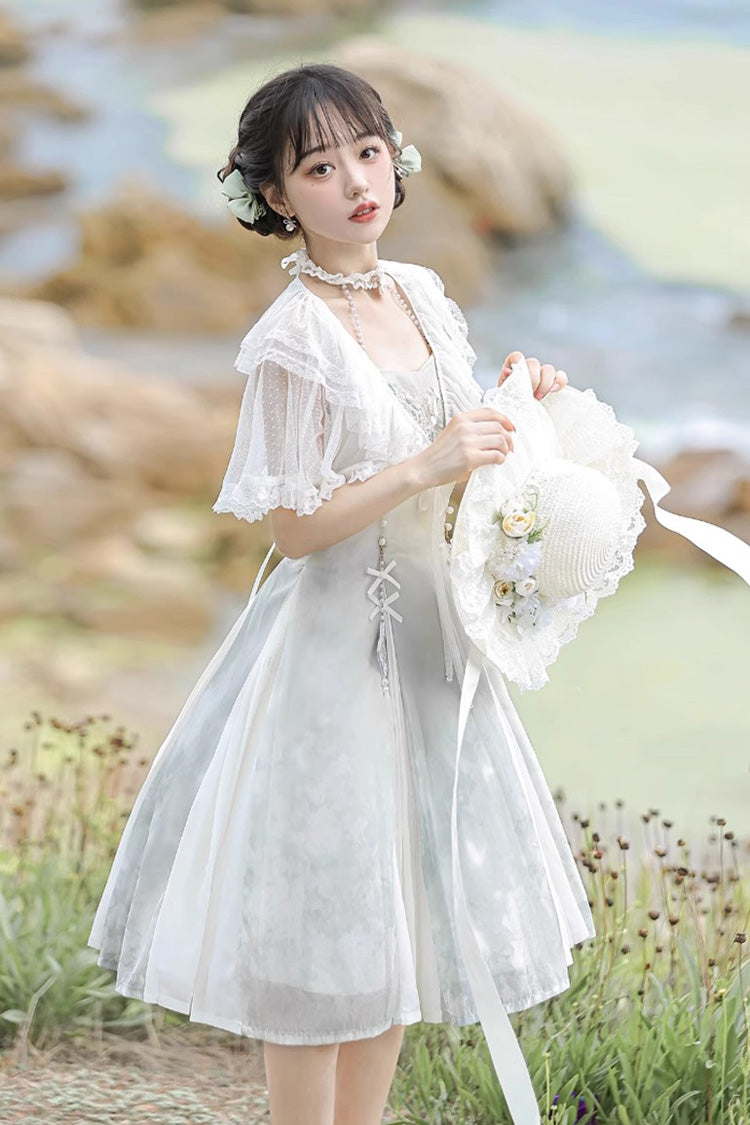 White Summer Dream Lotus Sleeveless Chinese Style Sweet Qi Lolita Jsk Dress - Product - 4