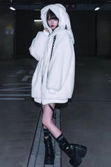 White Rabbit Ears Long Sleeves Hooded Punk Jirai Kei Coat - Product - 2
