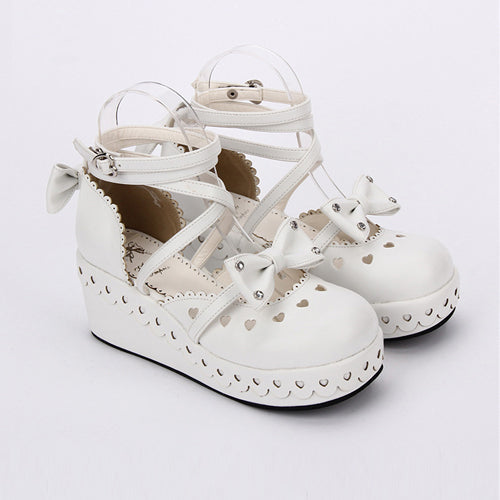 Round Toe Bowknot Lace Sweet Lolita Shoes - White - 2