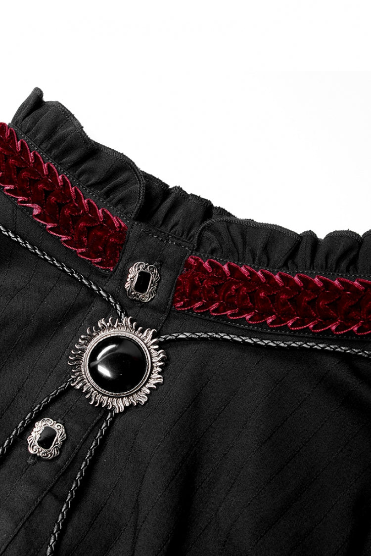 Black/Red Gothic High Collar Front Retro Metal Button Lantern Sleeve Men's Shirt - Product - 6