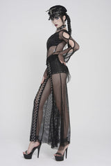 Black Spliced Mesh Studded Women's Punk Pants - Product - 6