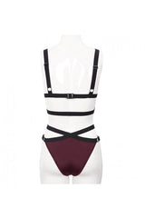 Black Red Lace Cross Strap Burgundy Gothic Swimsuit Set - Product - 13