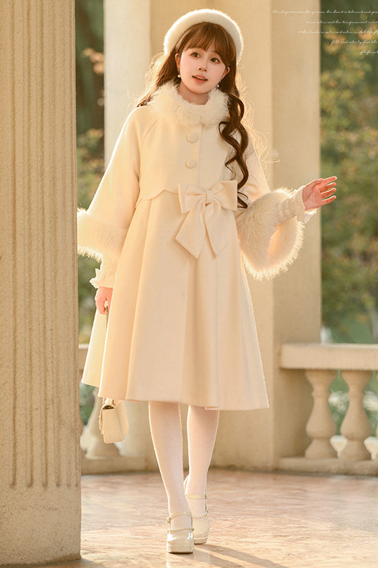 Apricot Long Sleeves Bowknot Sweet Princess Lolita Long Coat - Product - 3