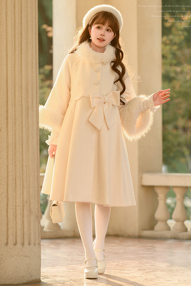 Apricot Long Sleeves Bowknot Sweet Princess Lolita Long Coat - Product - 3