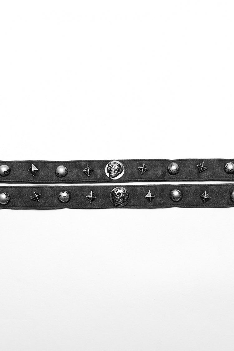 Skull Print Rivets Decoration Women's Steampunk Military Choker 2 Colors - Product - 5