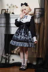 Black Bandage Bear Print Long Sleeves Ruffle Bowknot Lace Gothic Lolita Dress - Product - 6