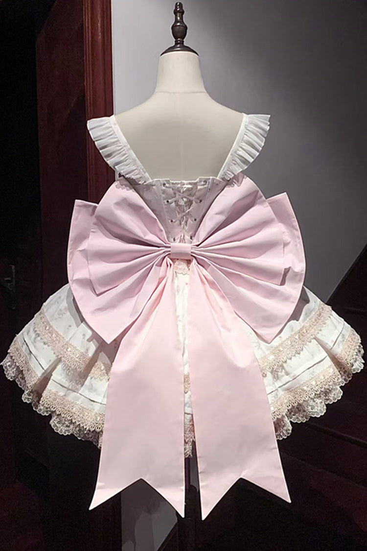 ピンク [First Love Rose] ティアード プリント フリル リボン レース スウィートロリータ ジャンパースカート（JSK） セット 商品画像