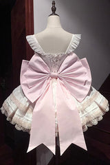 Pink [First Love Rose] Multi-Layered Print Ruffle Bowknot Lace Sweet Lolita Jsk Dress Set - Product - 9