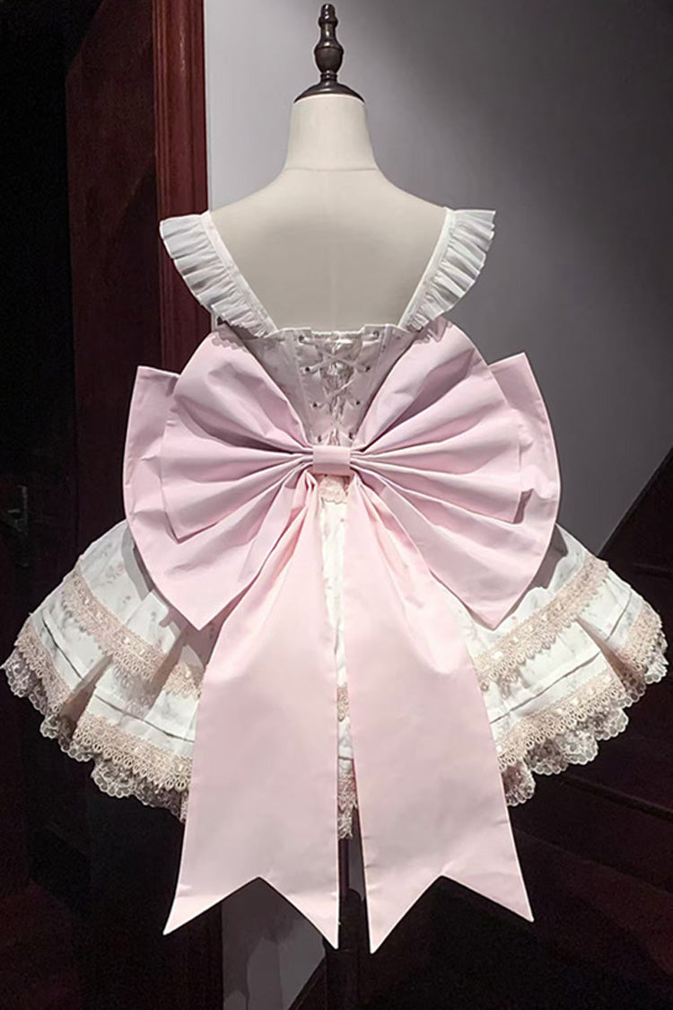 Pink [First Love Rose] Multi-Layered Print Ruffle Bowknot Lace Sweet Lolita Jsk Dress Set - Product - 9