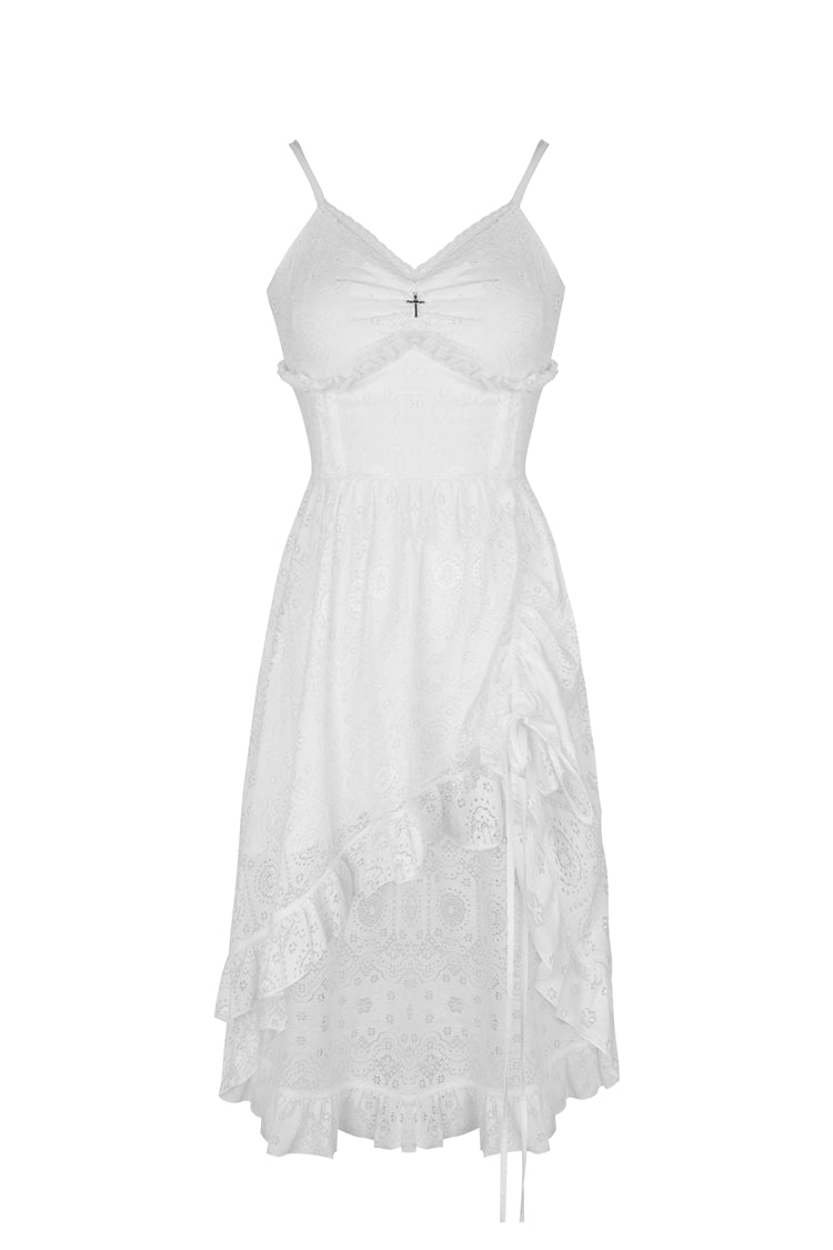 White Floral Lace Lace-Up Women's Steampunk Slip Cocktail Dress - Product - 3