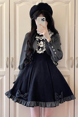 Black [Serenade] Long Sleeves Ruffle Bowknot Fake Two Pieces Classic Lolita Dress - Black - 1