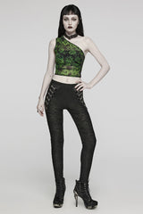 Black Print Slim Mesh Button Decoration Women's Gothic Leggings - Product - 4
