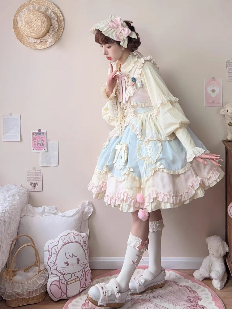 Multi-Color Mianmian Macaron Sleeveless Multi-Layered Ruffle Bowknot Lace Sweet (Short Version) (Dress Only) detail view 3