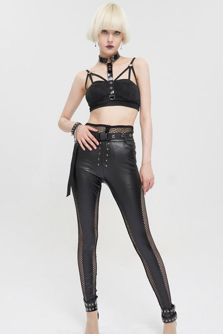 Black Punk Hollow Sling Halter Neck Metal Ring Decoration Women's Vest - Product - 4