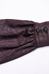 Red Stand Collar Long Sleeves Ruffle Embroidery Lace-Up Plunging Rose Men's Gothic Blouse - Product - 7