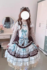 [Beating Heart] Sleeveless Print Ruffle Bowknot Lace Sweet Lolita Dress 3 Colors - Product - 8