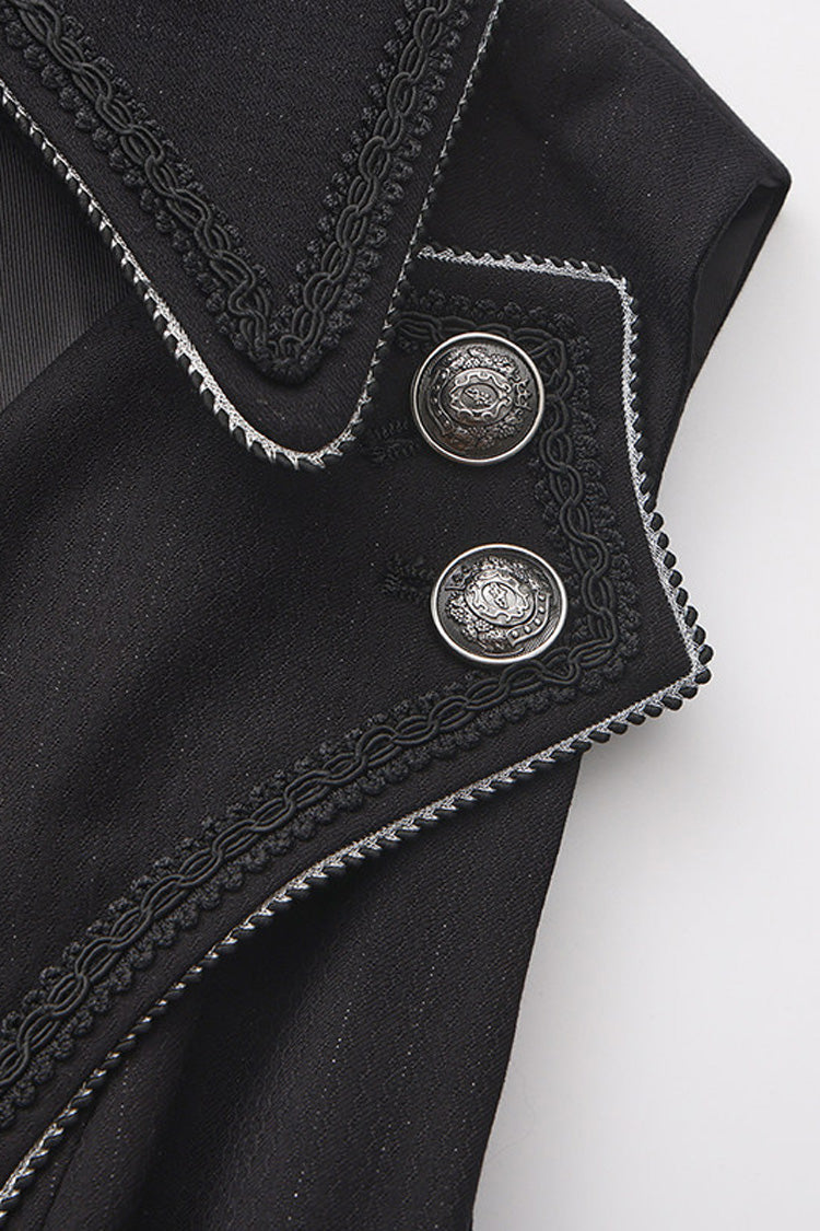 Black [The Mystery of Silence] Lapel Collar Sleeveless Open-Front Zippered Classic Vintage Elegant Prince Ouji Lolita Long Coat - Product - 4