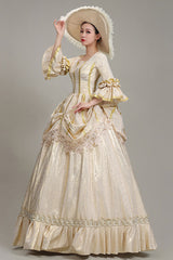 Champagne Half Sleeves Square Collar High Waisted Ruffled Victorian Lolita Prom Dress - Product - 2