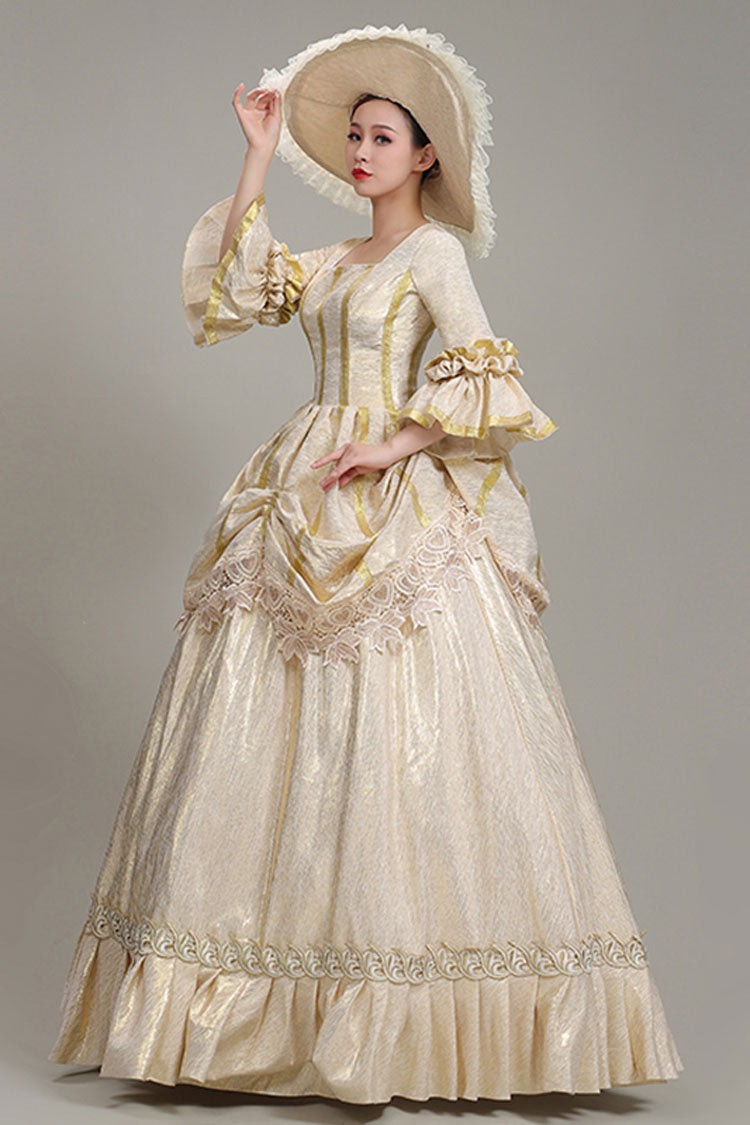 Champagne Half Sleeves Square Collar High Waisted Ruffled Victorian Lolita Prom Dress - Product - 2
