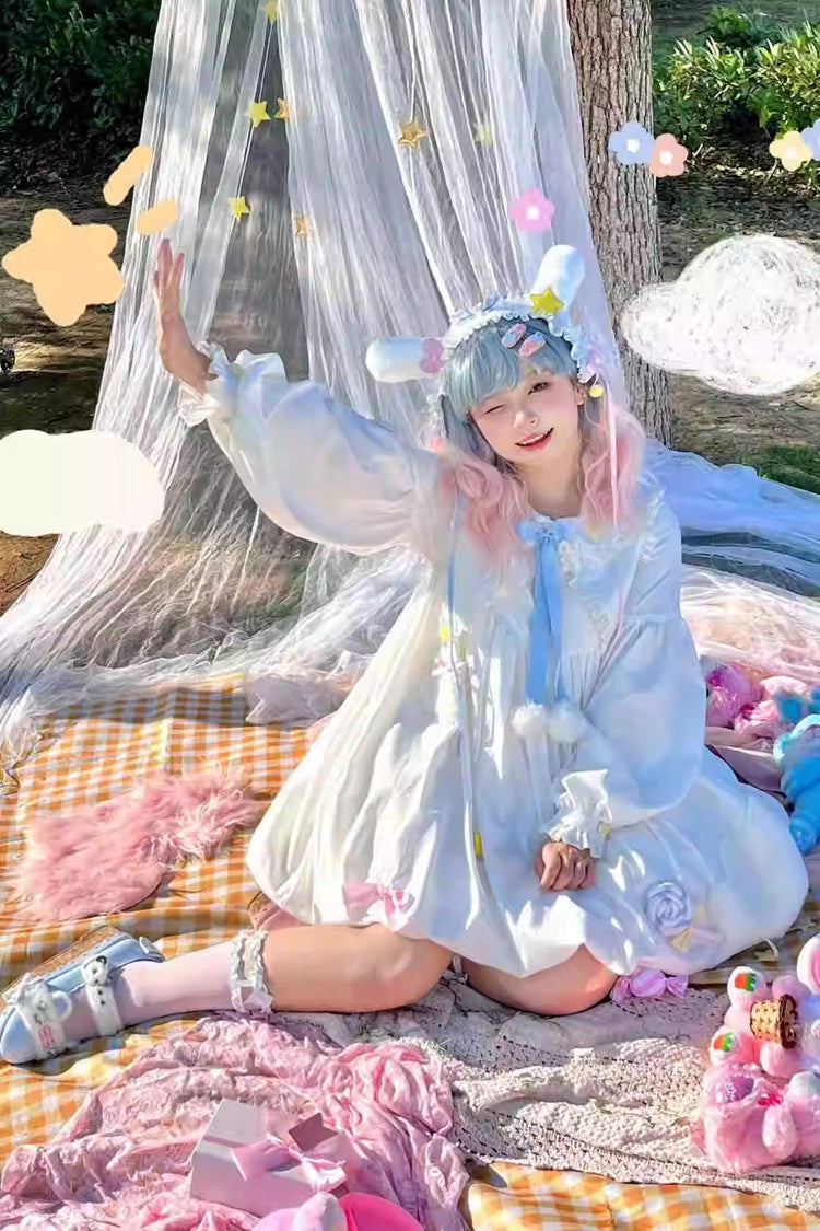 White Doll Collar Long Sleeves Candy Bowknot Sweet Lolita Dress - Product - 5