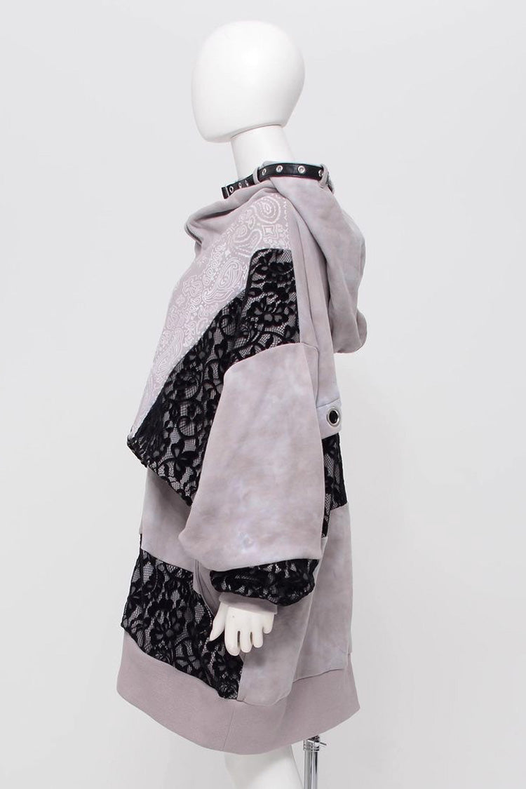 Color Blocking Long Sleeves Print Hooded Tie-dyed Zipper Jirai Kei Japanese Coat - Product - 6
