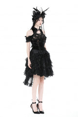 Black Women's Gothic Princess Multi-Layered Ruffled Lace High-Low Skirt - Product - 9
