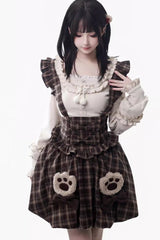 Brown [Fluffy Little Bear] Sleeveless Printed Ruffled Bow Sweet Lolita Strap Dress - Product - 5