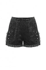 Black Embossed Ruffled Lace Splice Women's Punk Shorts - Product - 3