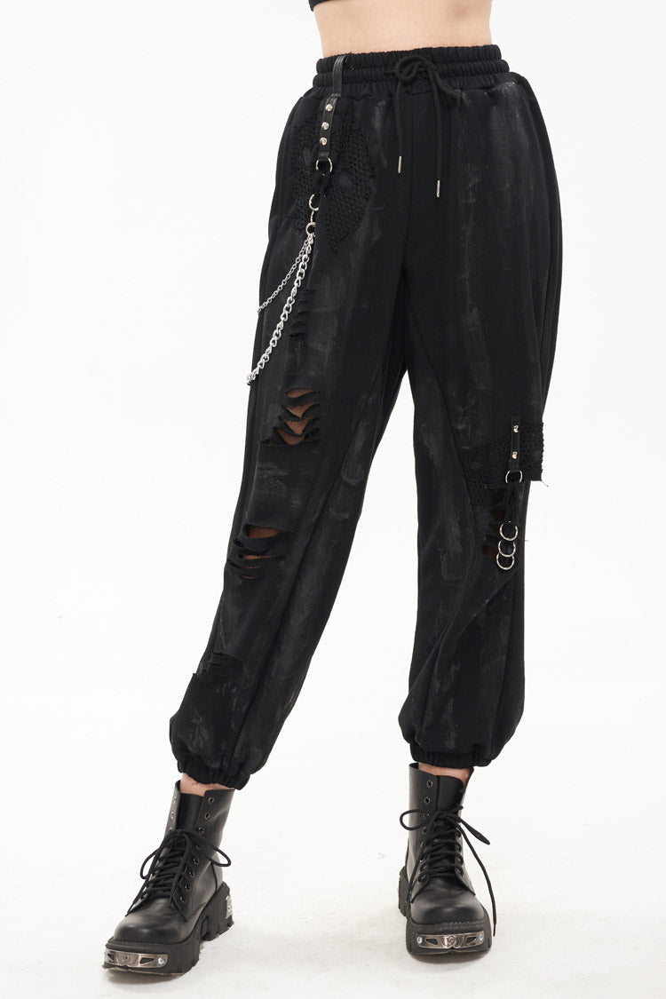 Black Knitting Material Retro Hand-Painted Metal Circle Decoration Women's Gothic Pants - Product - 2