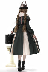 Dark Green Long Sleeves Ruffle Embroidery Bowknot Gothic Princess Lolita Dress - Product - 3