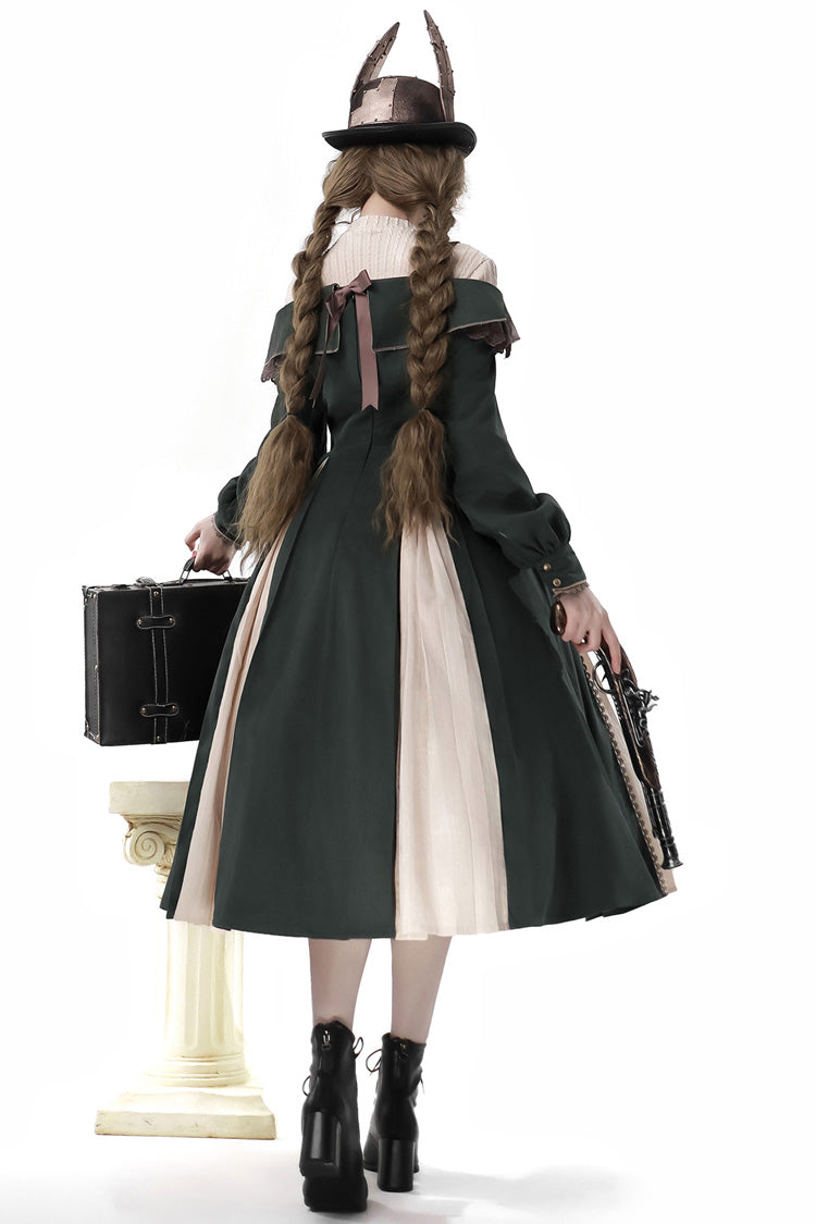 Dark Green Long Sleeves Ruffle Embroidery Bowknot Gothic Princess Lolita Dress - Product - 3