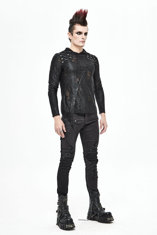 Black Punk Glued Fake Two Pieces Mens Pants - Product - 8