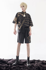 Black Handsome Little Prince Print Loose Short Sleeves Ouji Lolita Blouse - Product - 5