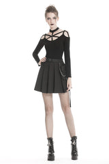 Black Zippered Pleated Women's Punk Casual Mini Skirt with Side Bag - Product - 9