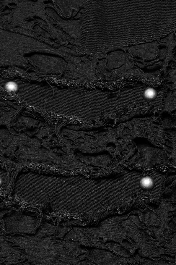 Black Ripped Eyelet Straps Men's Gothic Shorts - Product - 7