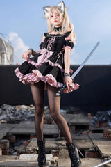 Black/Pink Sleeveless Multi-layer Ruffle Bowknot Sweet Hunt Lolita Jsk Dress - Product - 3