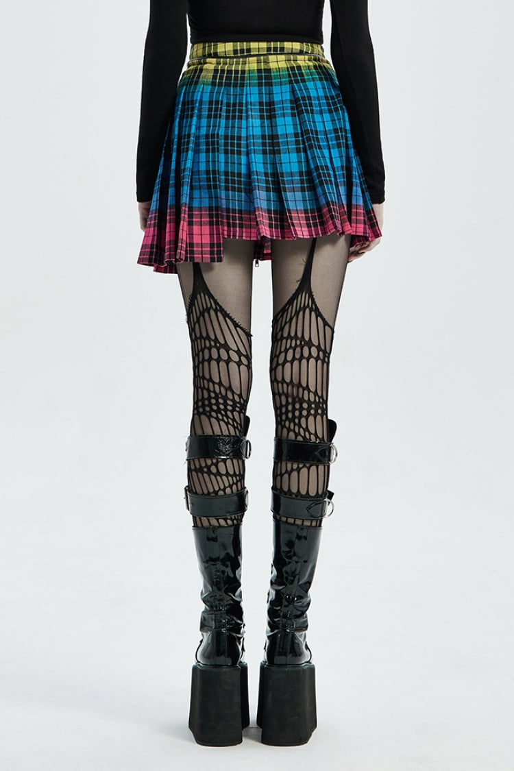 Multi-Color Plaid Print Pockets Zipper Irregular Women's Steampunk Skirt - Product - 3