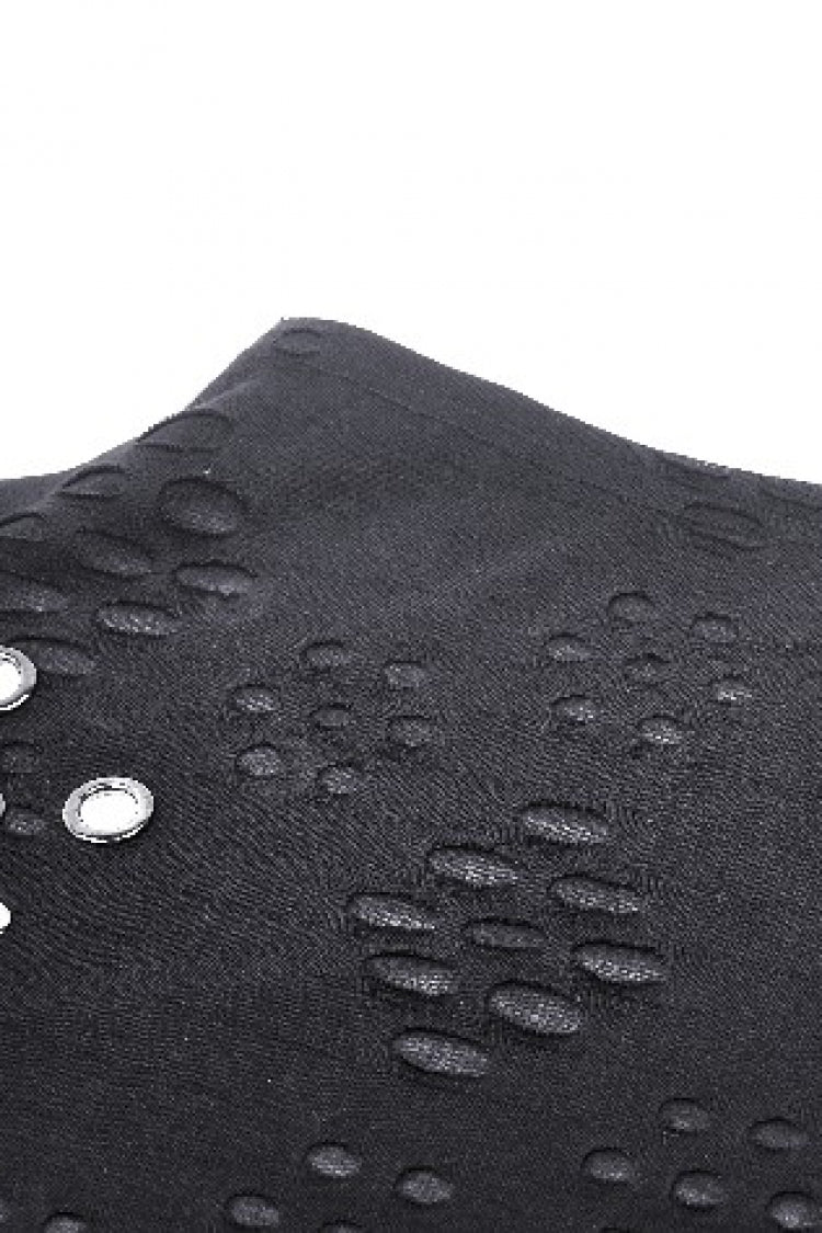 Black Long Sleeves Cut-Out Ripped Zippered Eyelets Women's Punk Distressed Top - Product - 13