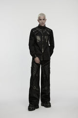 Black Studded Buckled Eyelet Men's Punk Pants - Product - 1
