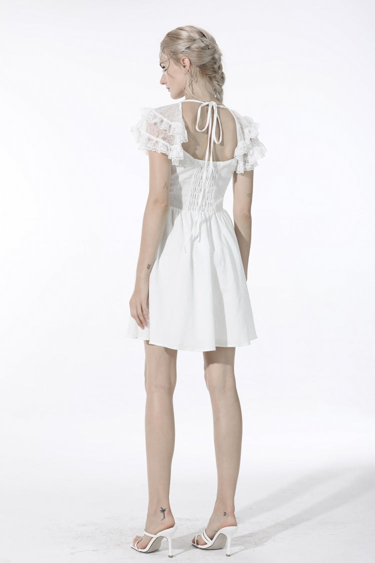 White Layered Lace Square Collar Strappy Women's Gothic Mini Graduation Dress - Product - 11