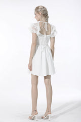 White Layered Lace Square Collar Strappy Women's Gothic Mini Graduation Dress - Product - 11