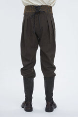 Brown High Waisted Striped  Lace-Up Men's Gothic Pants - Product - 4