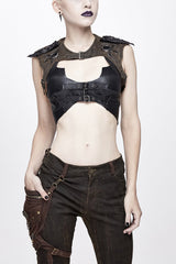 Brown Back Lace Up Raglan Sleeve Chest Hollow Loop Women's Punk Corset - Brown - 1