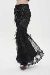 Black Double-Layered Embroidered Lace Slim Pearl-Decorated Women's Gothic Skirt - Product - 8