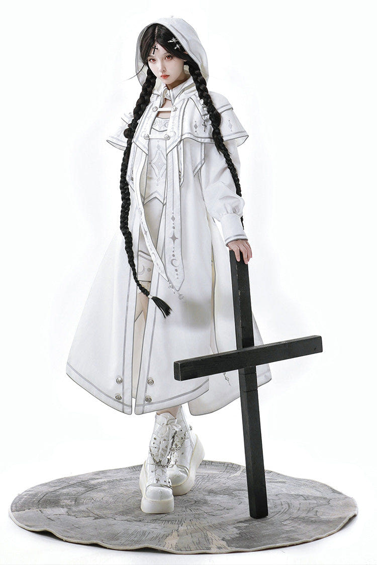 White Bionic Dimension Futuristic Mechanical Style Print Ouji Fashion Lolita Set (Including Top, Cape & Shorts) - Product - 1