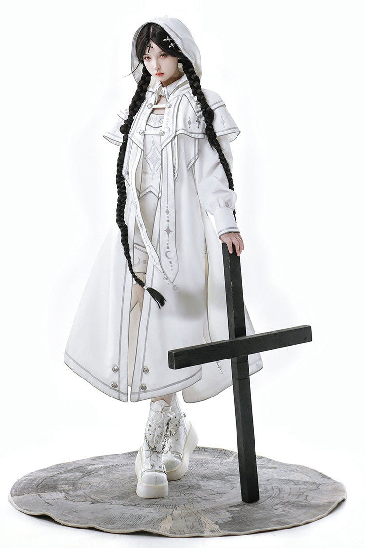 White Bionic Dimension Futuristic Mechanical Style Print Ouji Fashion Lolita Set (Including Top, Cape & Shorts) - Product - 1