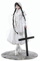 White Bionic Dimension Futuristic Mechanical Style Print Ouji Fashion Lolita Set (Including Top, Cape & Shorts) - Product - 1