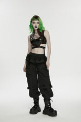 Pleated Women's Punk Ruffled Hem Big Pockets Cargo  Pants cool - Product - 5