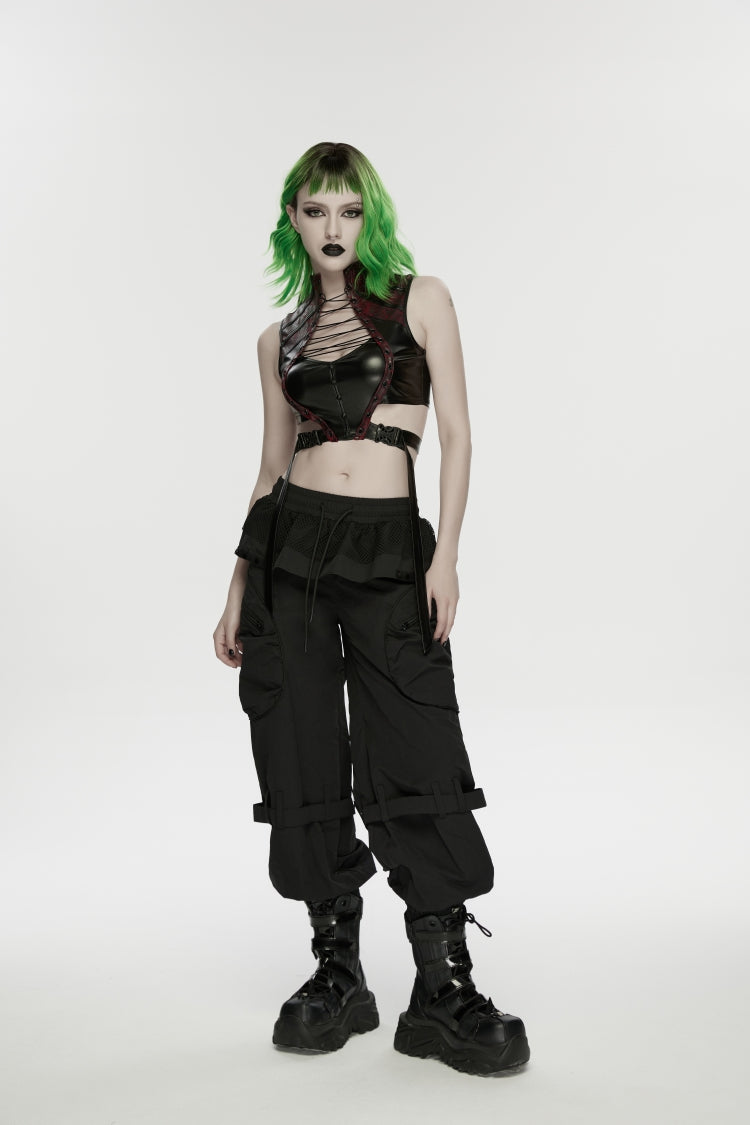 Pleated Women's Punk Ruffled Hem Big Pockets Cargo  Pants cool - Product - 5